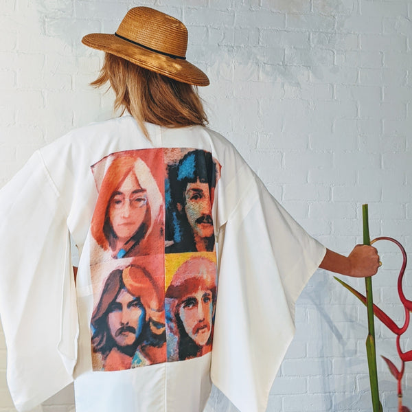 "The Beatles" Reimagined Vintage Kimono - Kimono Zulu Artist Collaboration with David Adickes